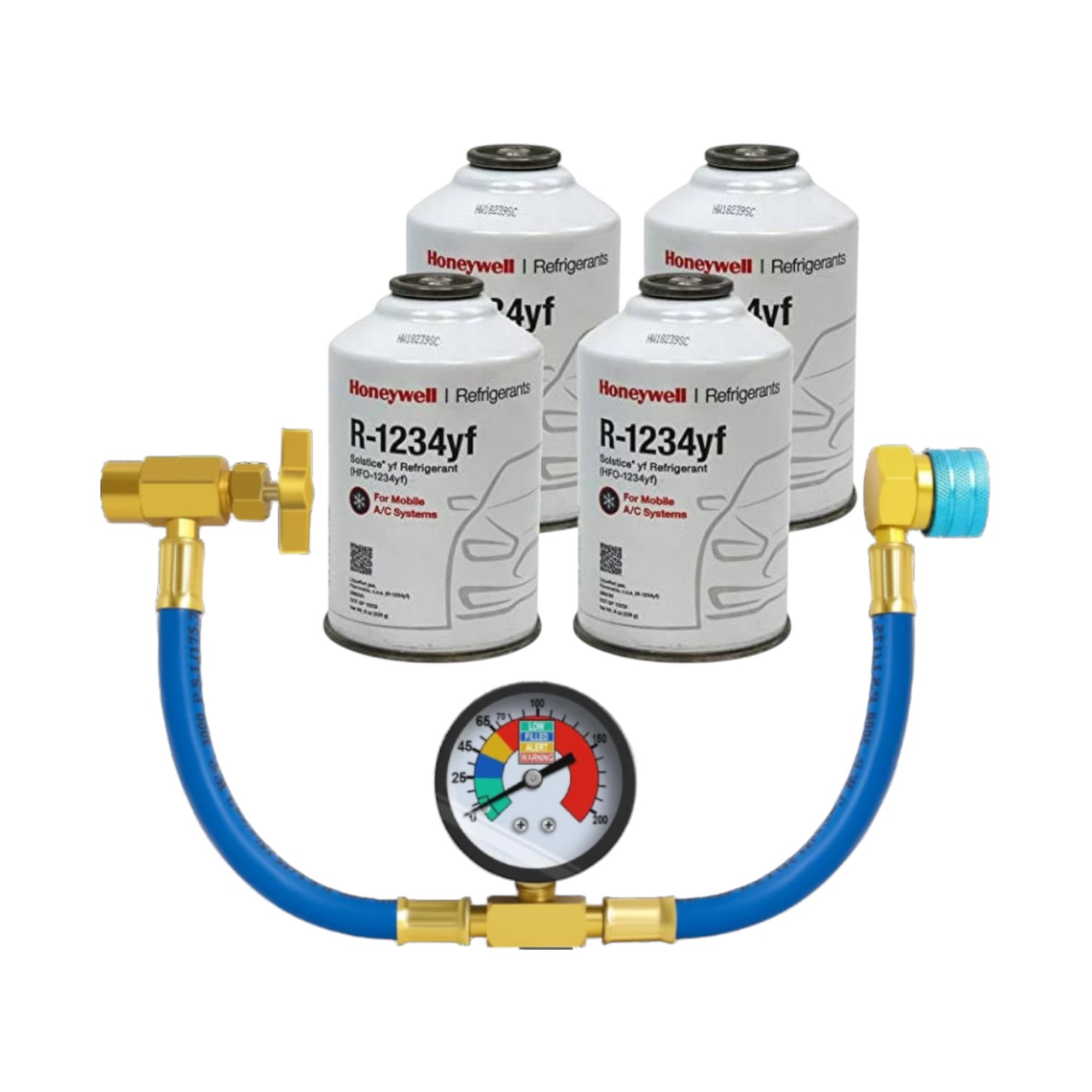 495 Honeywell R-1234yf Refrigerant – 4-Pack (8oz Cans) with HD Brass Can Tap – Made in USA - Image 1