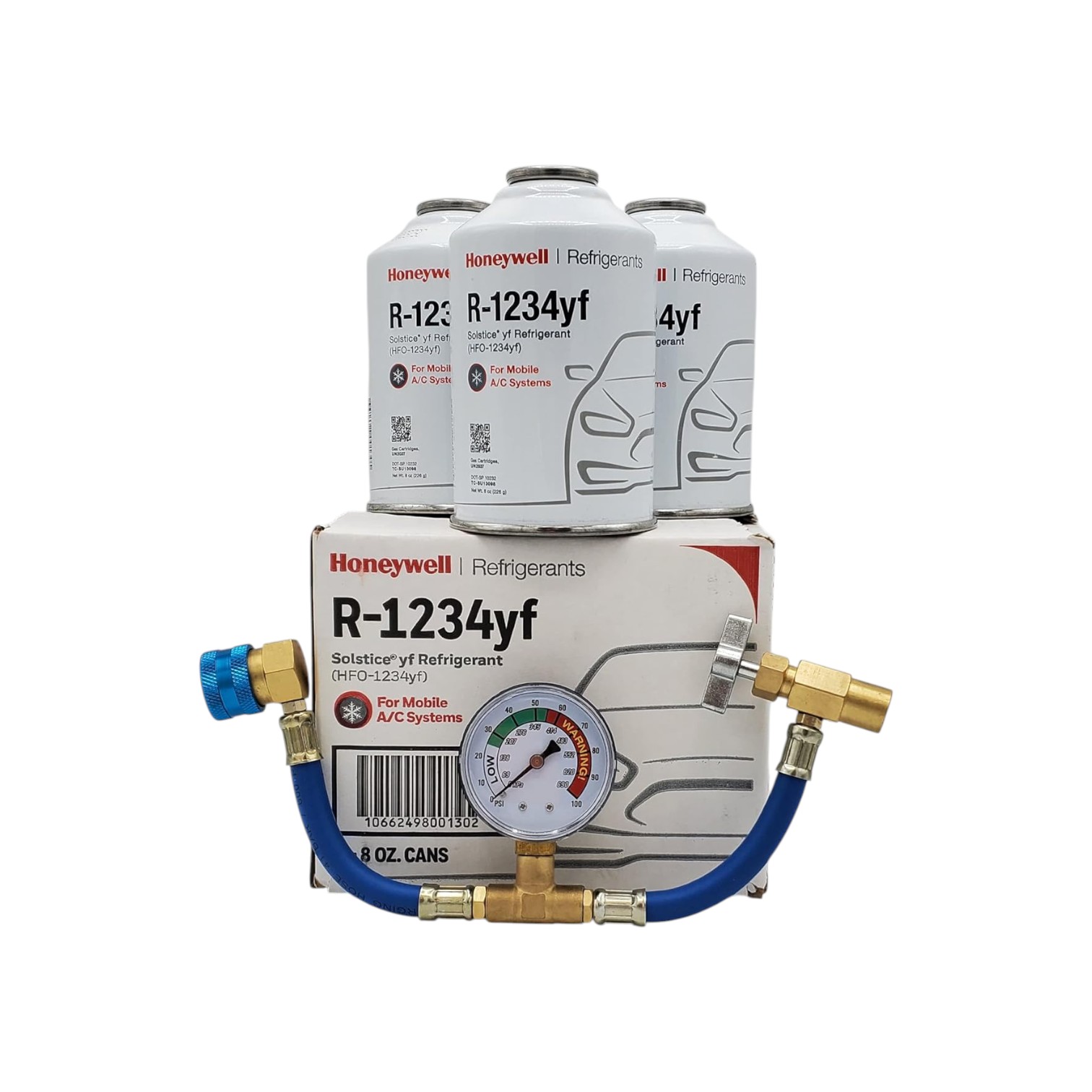 501 Honeywell R-1234yf Refrigerant – 3 Cans (8oz Each) with HD Brass Can Tap – Made in USA - Image 1