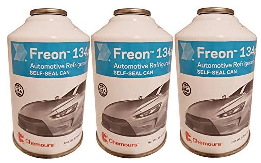 Chemours R-134a Refrigerant – 3-Pack (12oz Self-Sealing Cans) with Gauge, MVAC Use – Made in USA - Image 1
