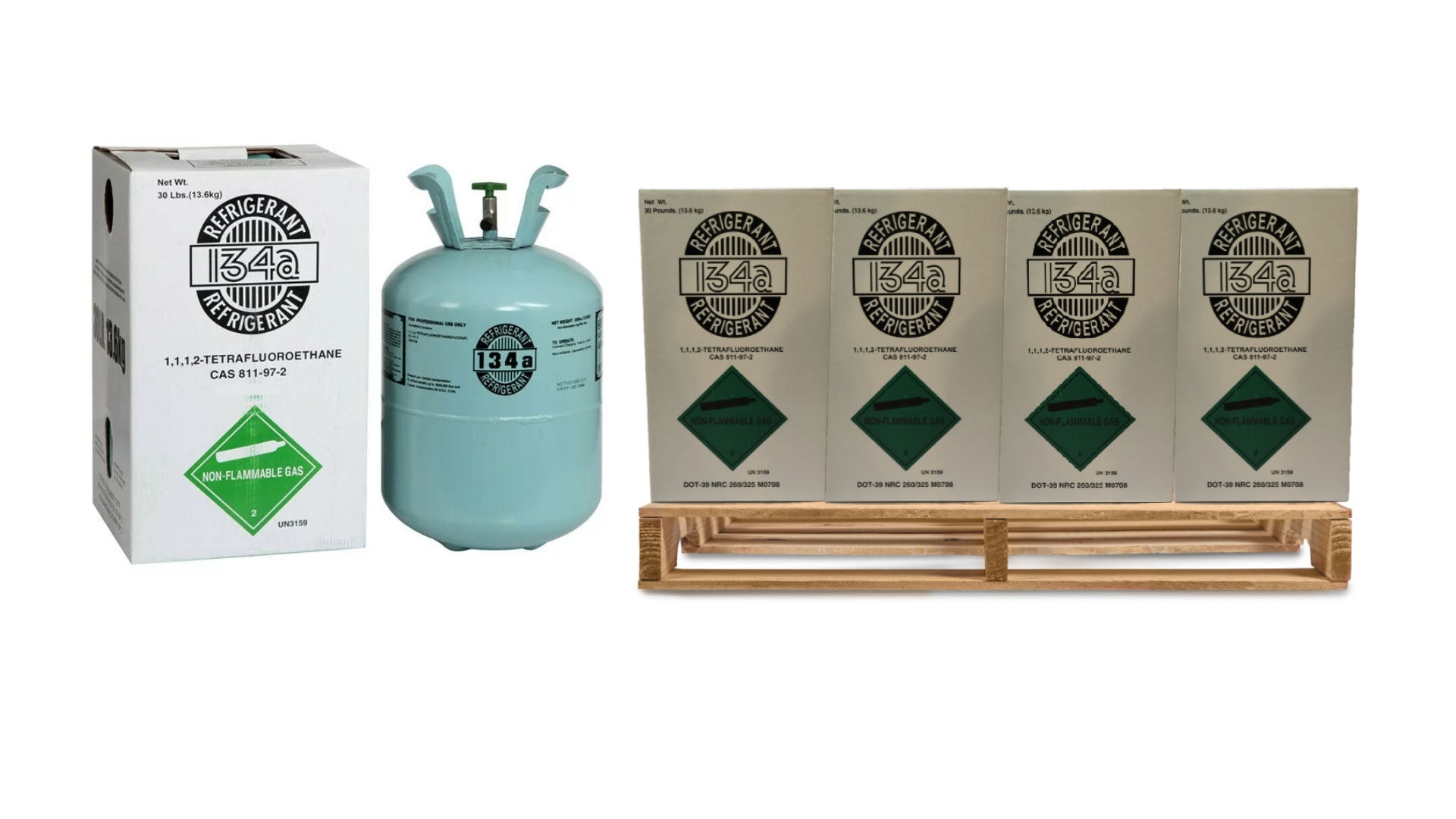 R-134a_Refrigerant_30_lb_Cylinders_10-Pack_EPA-Compliant_Bulk_Pallet_1.jpg Bulk Pack – 10 × 30lb R-134a Automotive Refrigerant – Made in USA - Image 1