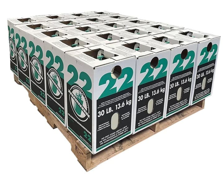 R-22_Refrigerant_30_lb_Cylinder_Quarter_Pallet_10_Units_Virgin_Factory_Sealed_1.jpg Quarter Pallet – 10 × 30lb R-22 Refrigerant – Made in USA - Image 1